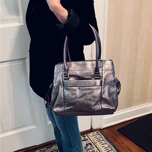 KATE SPADE Metallic Pewter Leather Handbag